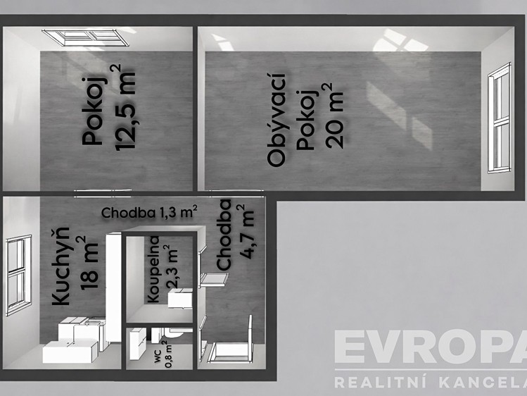 Pronájem bytu 2+1 57 m² - foto 4