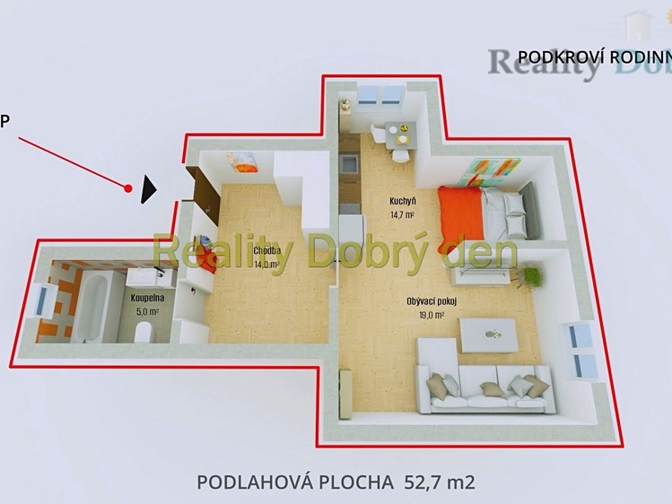 Pronájem bytu 1+kk 53 m² - foto 2