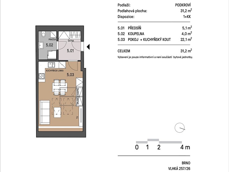 Pronájem bytu 1+kk 31 m² (Podkrovní) - foto 2