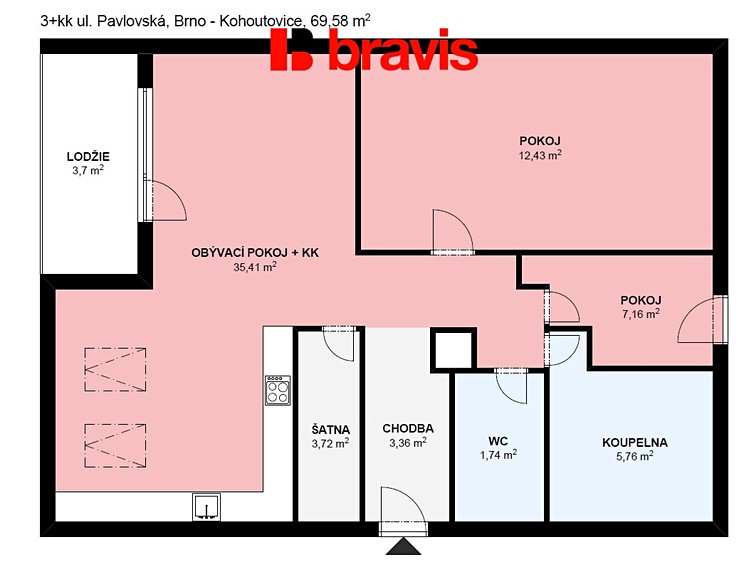 Pronájem bytu 3+kk 69 m² - foto 3
