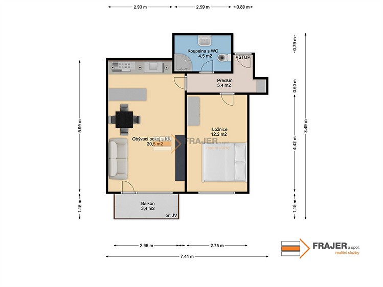Pronájem bytu 2+kk 49 m² - foto 3