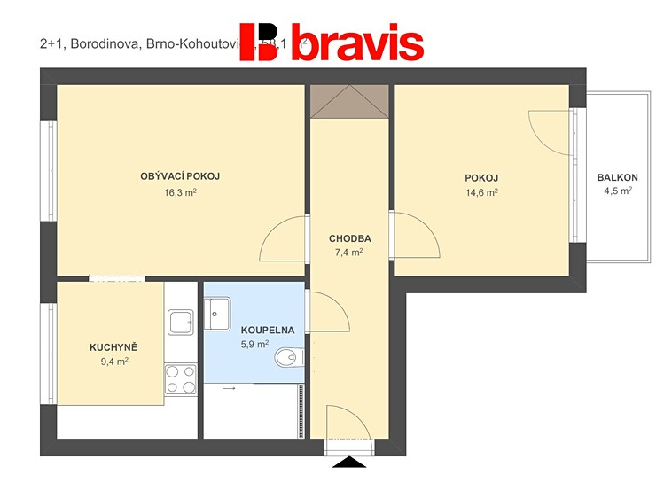 Pronájem bytu 2+1 58 m² - foto 5