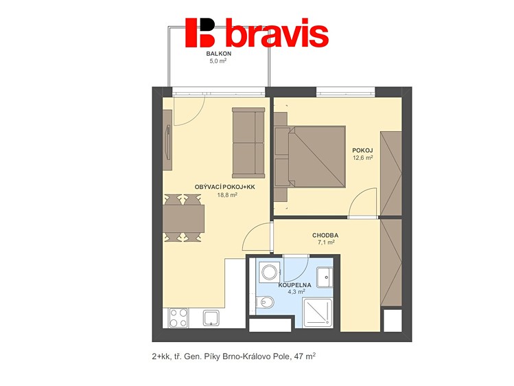 Pronájem bytu 2+kk 47 m² - foto 5