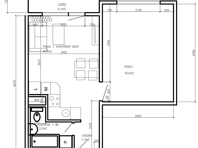 Pronájem bytu 2+kk 45 m² (Jednopodlažní) - foto 7