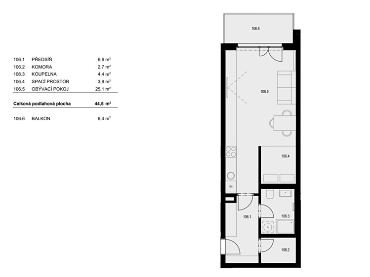 Prodej bytu 1+kk 45 m² - foto 2