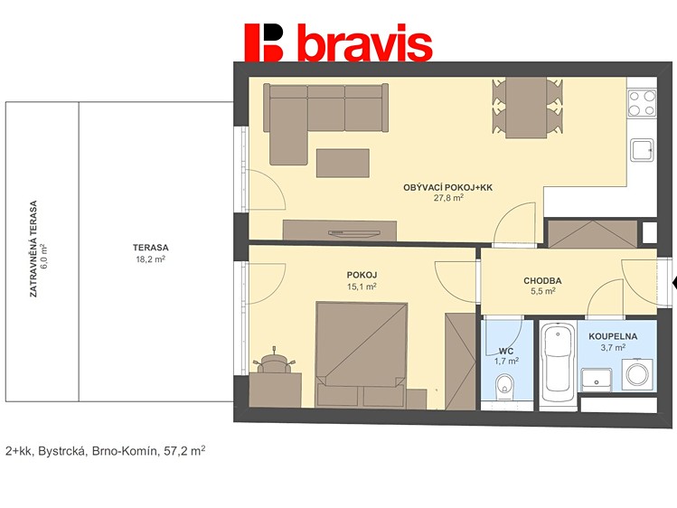 Pronájem bytu 2+kk 57 m² (Jednopodlažní) - foto 5