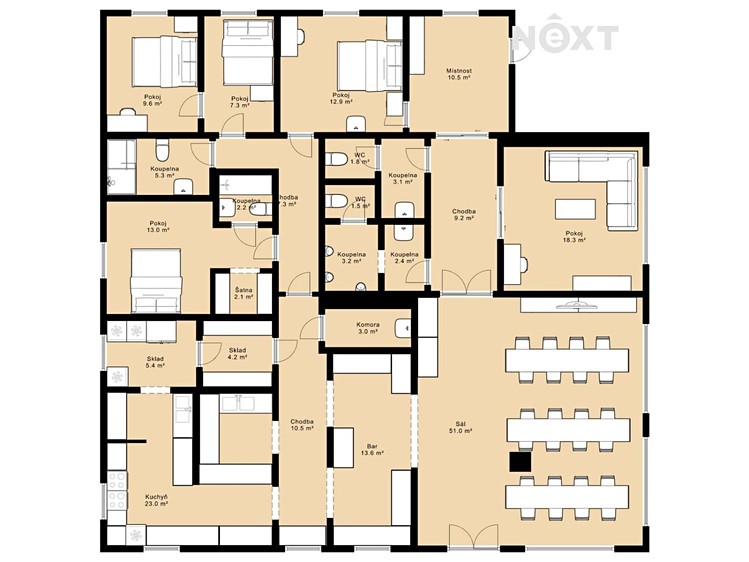 Prodej ubytovacího zařízení 220 m² - foto 5