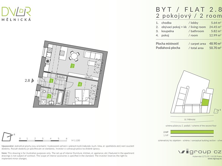Prodej bytu 2+kk 50 m² (Podkrovní) - foto 2
