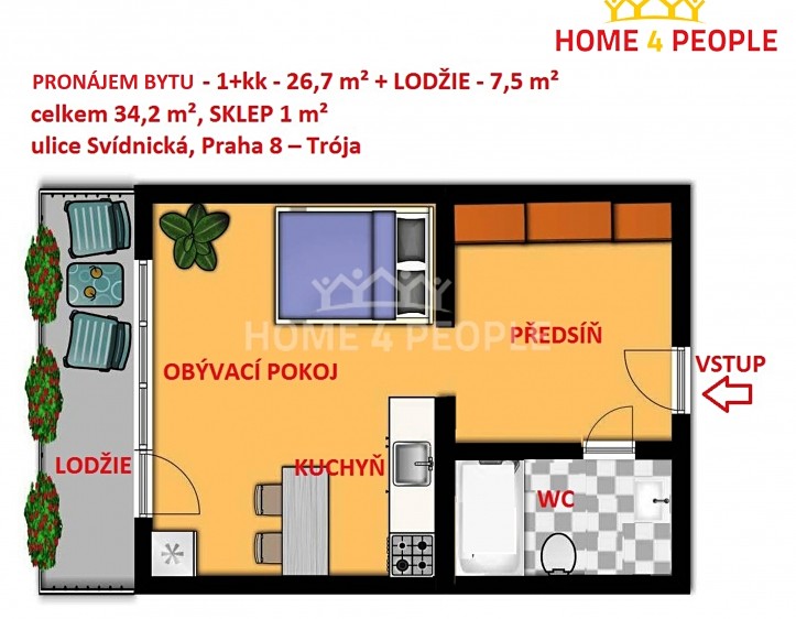 Pronájem bytu 1+kk 34 m² - foto 1