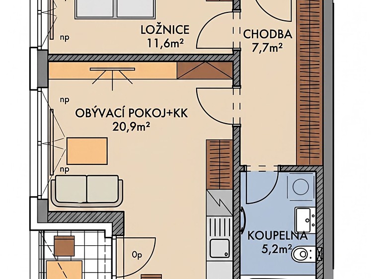 Pronájem bytu 2+kk 47 m² - foto 7