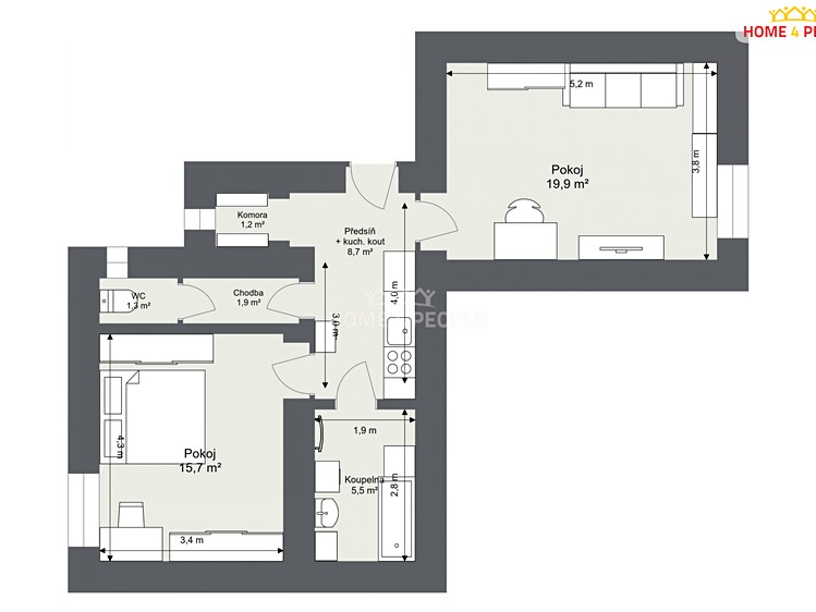 Pronájem bytu 2+1 52 m² - foto 3