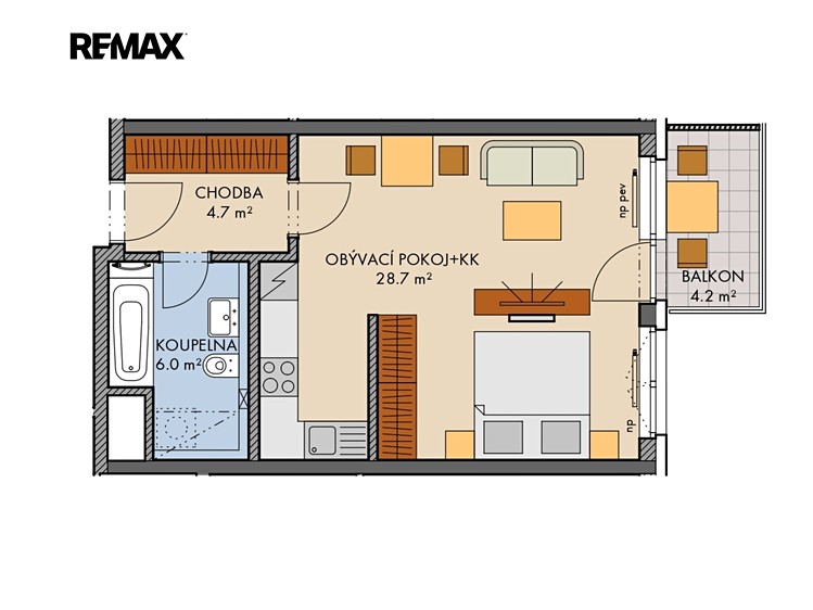 Prodej bytu 2+kk 44 m² (Jednopodlažní) - foto 2