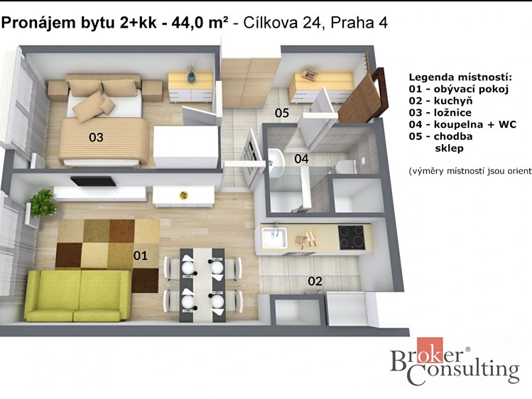 Pronájem bytu 2+kk 44 m² - foto 2