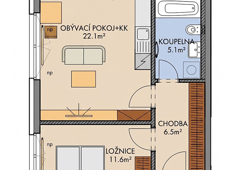 Pronájem bytu 2+kk 47 m² - foto 7