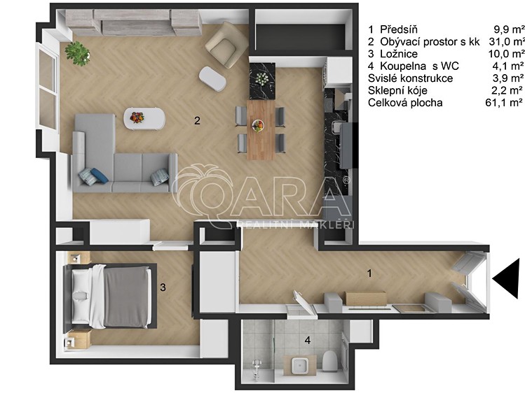 Prodej bytu 2+kk 59 m² (Jednopodlažní) - foto 2