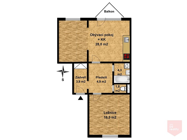 Pronájem bytu 2+kk 59 m² (Jednopodlažní) - foto 3