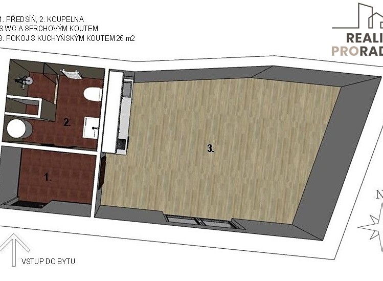 Pronájem bytu 1+kk 34 m² - foto 3