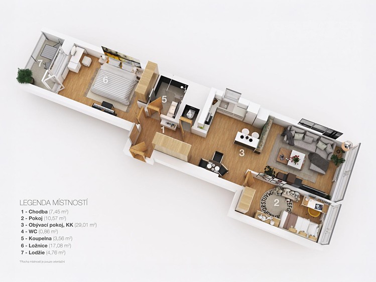 Pronájem bytu 3+kk 73 m² (Jednopodlažní) - foto 2