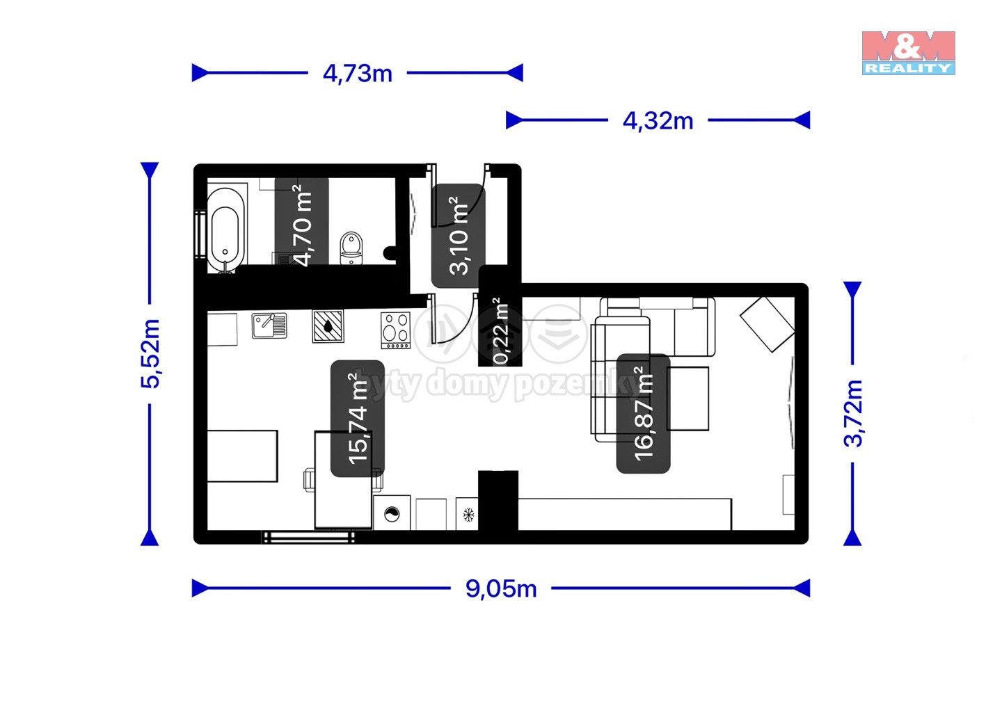 Pronájem bytu 1+1 49 m² - foto 18