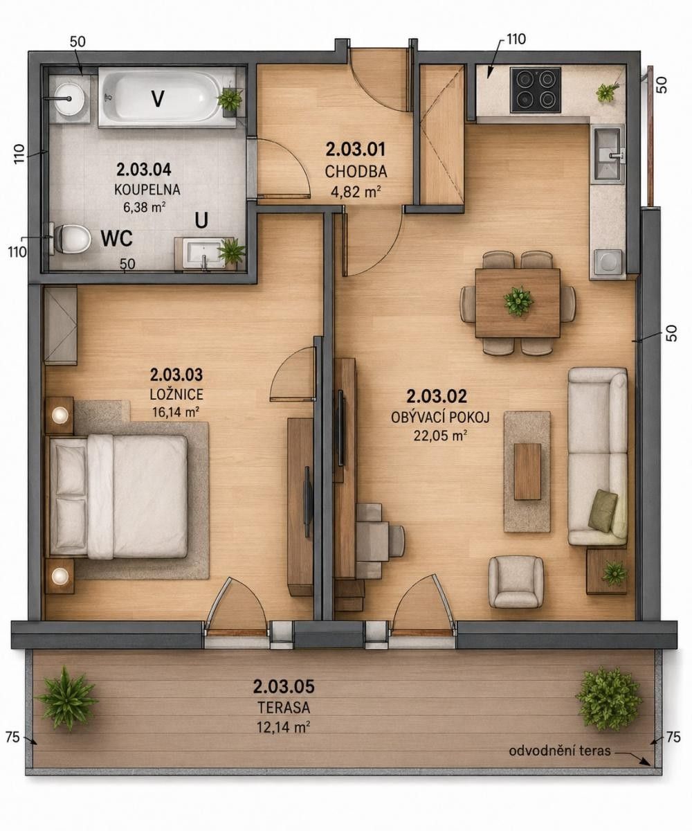 Pronájem bytu 2+kk 49 m² - foto 5