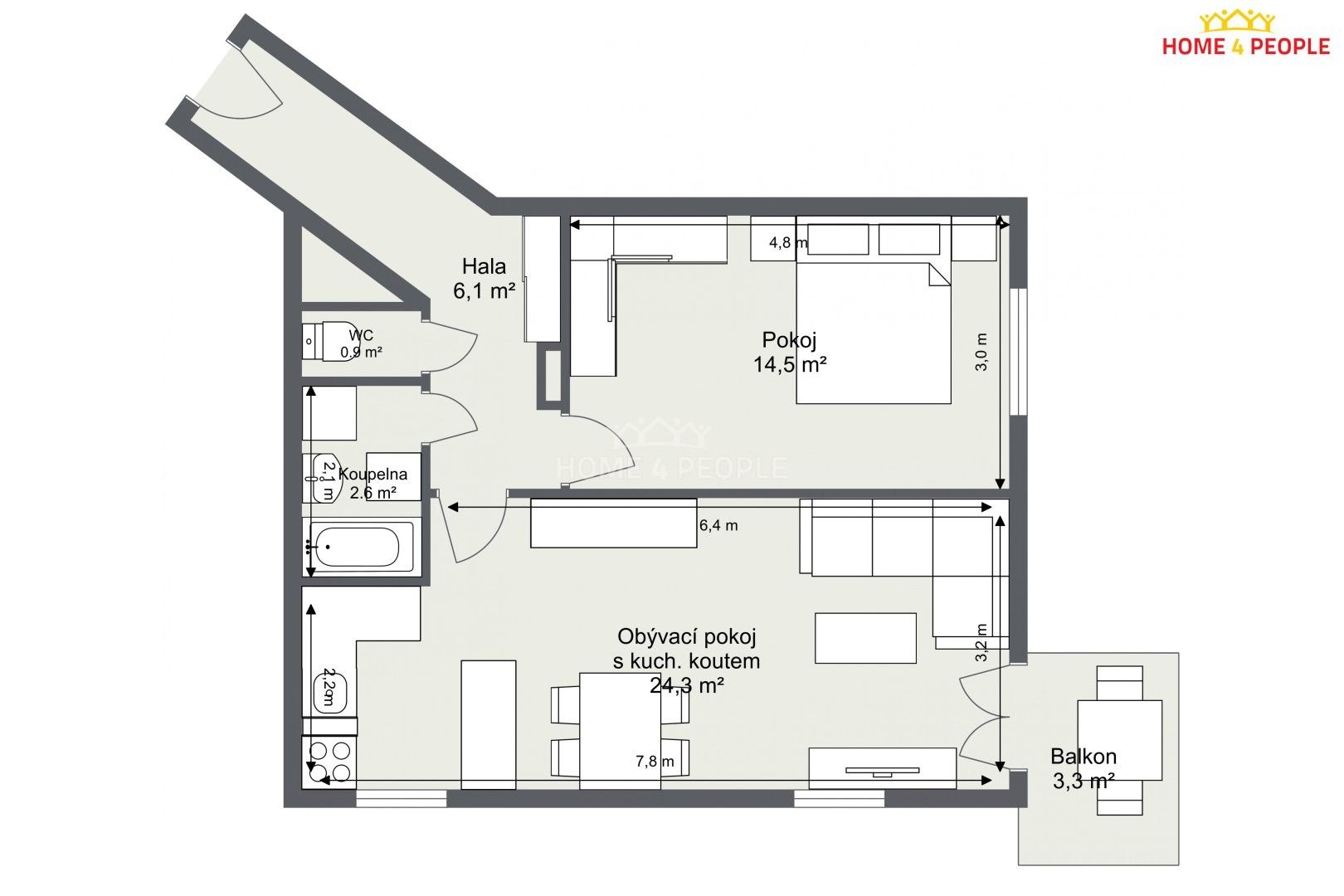 Prodej bytu 2+kk 48 m² - foto 3