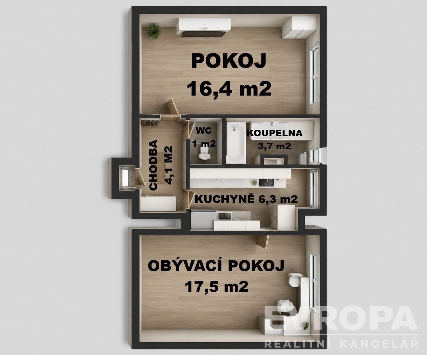 Pronájem bytu 2+1 52 m² - foto 4